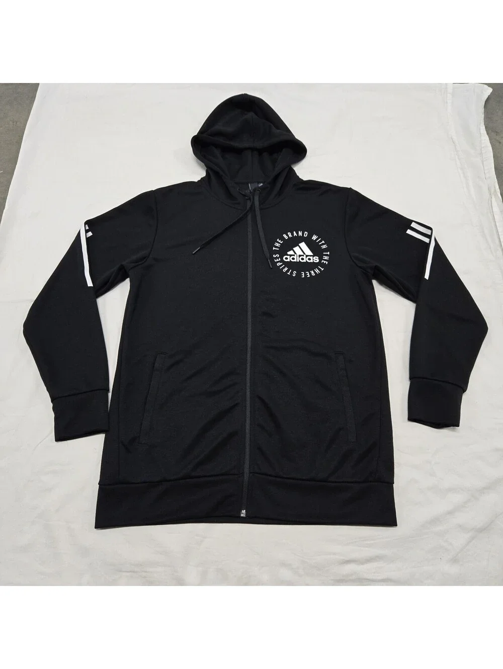 EUC Men's MEDIUM Adidas Tracksuit Zip Up Hoodie Joggers Black White Logo Running